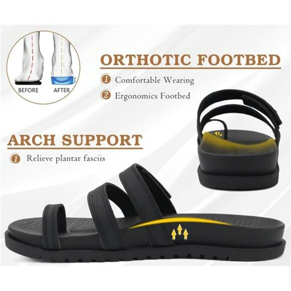 Womens Arch Support Slides Sandals Comfort Orthotic Flat Adjustable Shoes - Picture 3 of 7